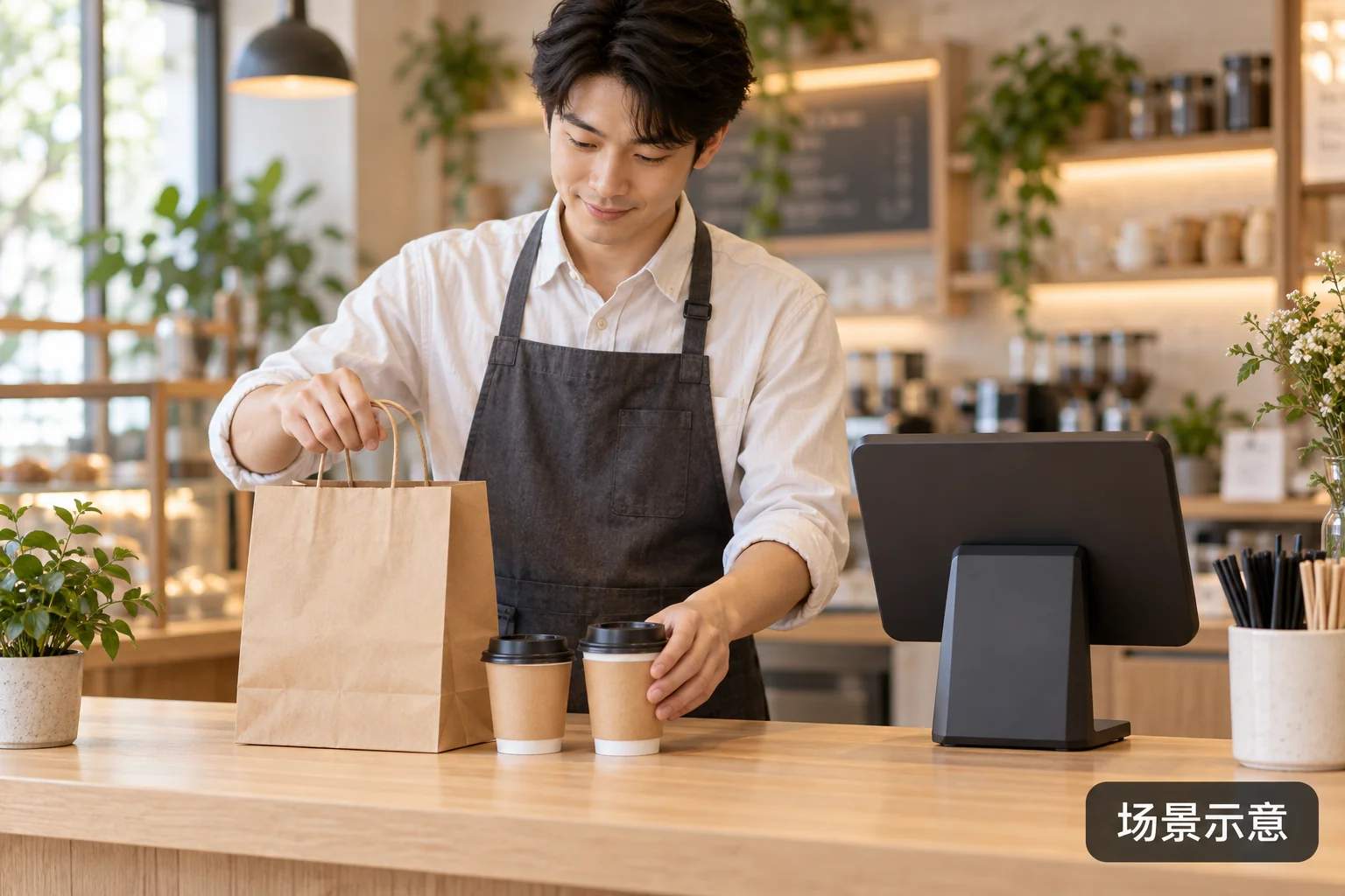 餐饮柜台经营场景示意,非商米设备实拍
